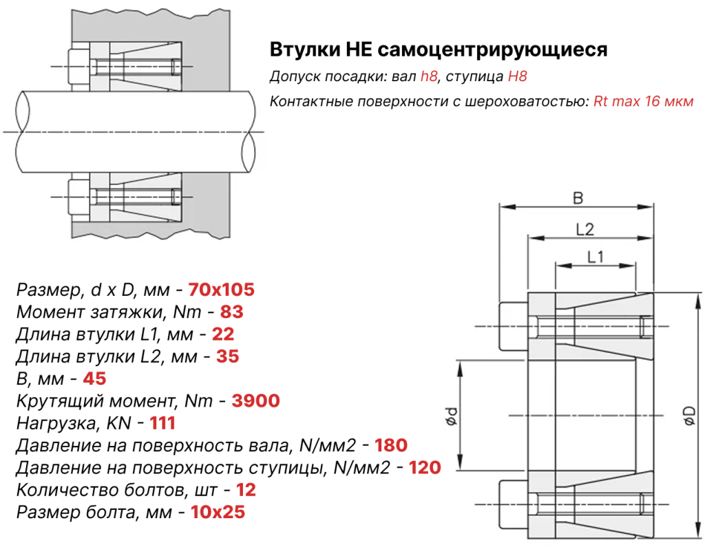 Чертеж втулка зажимная ВК45 70х105 Чертеж втулка зажимная ВК45 70х105